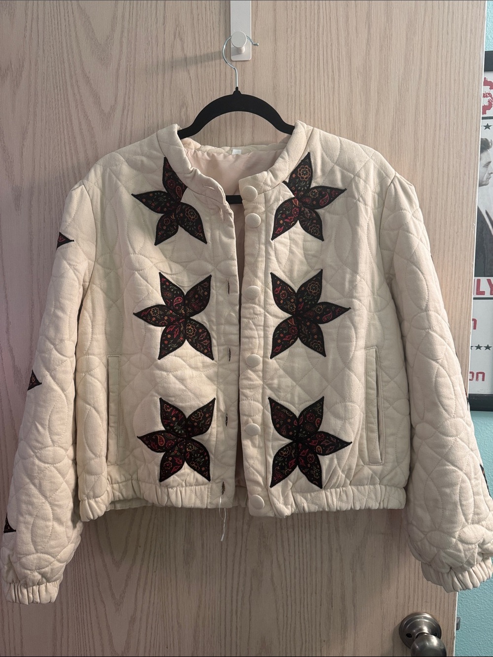 Quilted star patch jacket , cream size small